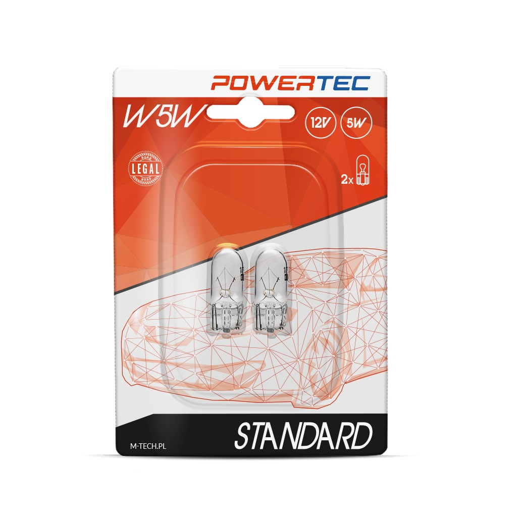 Halogeen T10 W5W lampjes 12V set van 2 Powertec Standard