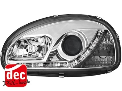 Koplampen Opel Corsa B DRL look Devil Eyes chroom
