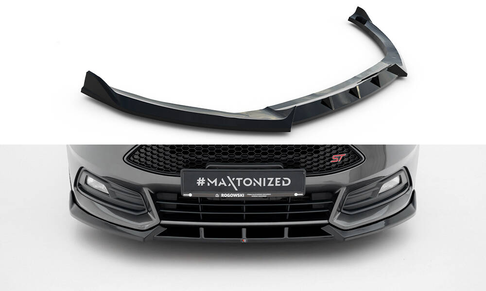 Voorspoiler V.6 Ford Focus ST MK3 Facelift Maxton Glanzend zwart