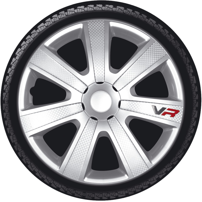 4-Delige Wieldoppenset VR 14-inch zilver/carbon-look/logo