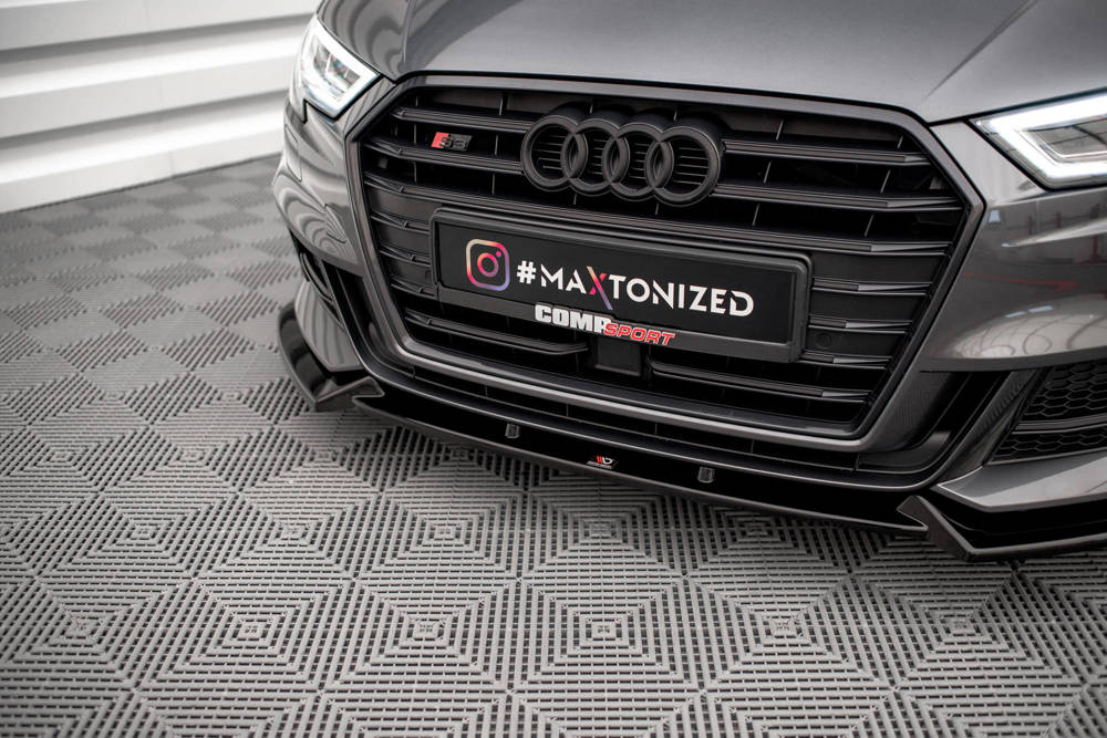 Voorspoiler V.1 Audi S3 Sportback 8V FL Maxton Glans Zwart