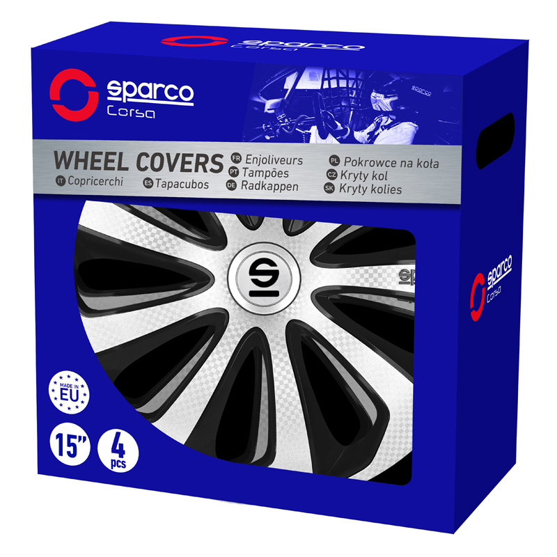 Sparco Wieldoppen Sicilia - 15-inch - Zilver/Zwart/Carbon - Set van 4 stuks