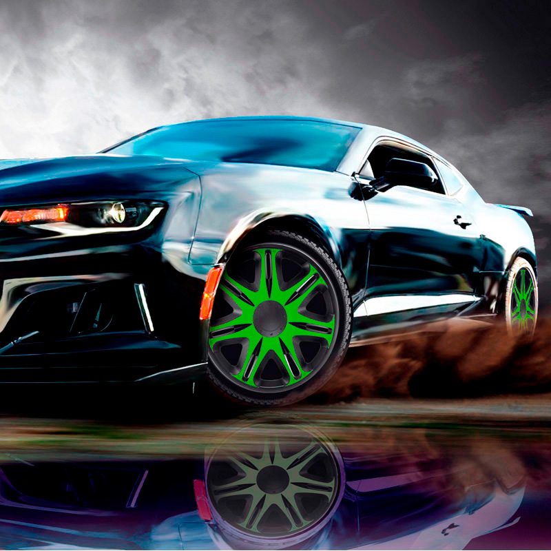 4-Delige J-Tec Wieldoppenset Nascar 13-inch zwart/groen