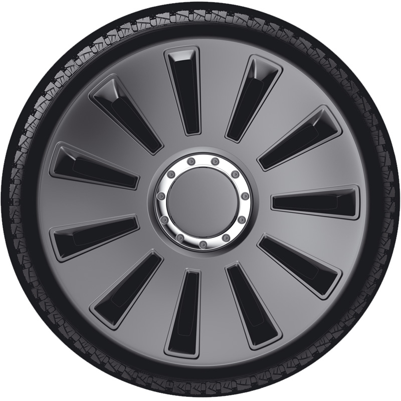 4-Delige Wieldoppenset Silverstone Pro 14-inch gun-metal + chroom ring