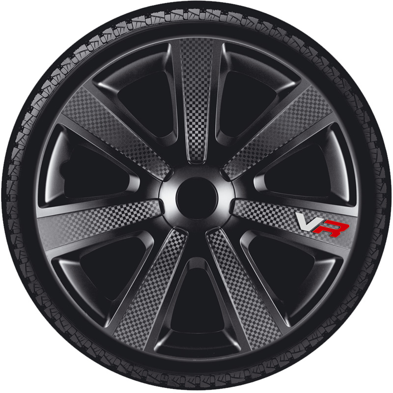 4-Delige Wieldoppenset VR 14-inch zwart/carbon-look/logo