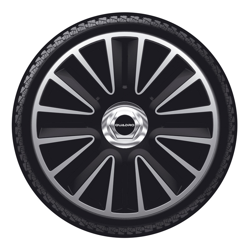 4-Delige Wieldoppenset Quadro Pro 14-inch zilver/zwart + chroom ring